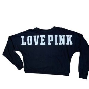Victoria's Secret Love Pink sweatshirt cropped black white spell out lace up SM